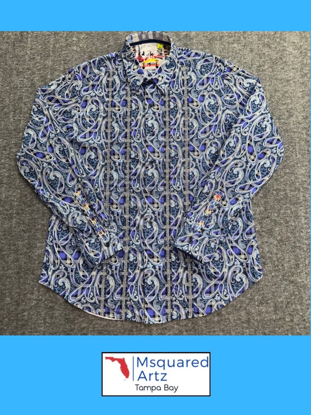 Robert Graham Men's L Classic Fit Blue Paisley Plaid Embroidered Button Shirt